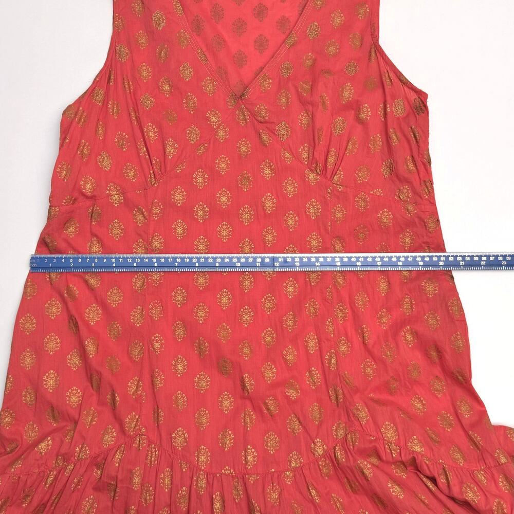 Vtg April Cornell Coral Pink & Metallic Gold Maxi Dress- Size XL Boho - Hippie - Picture 5 of 8